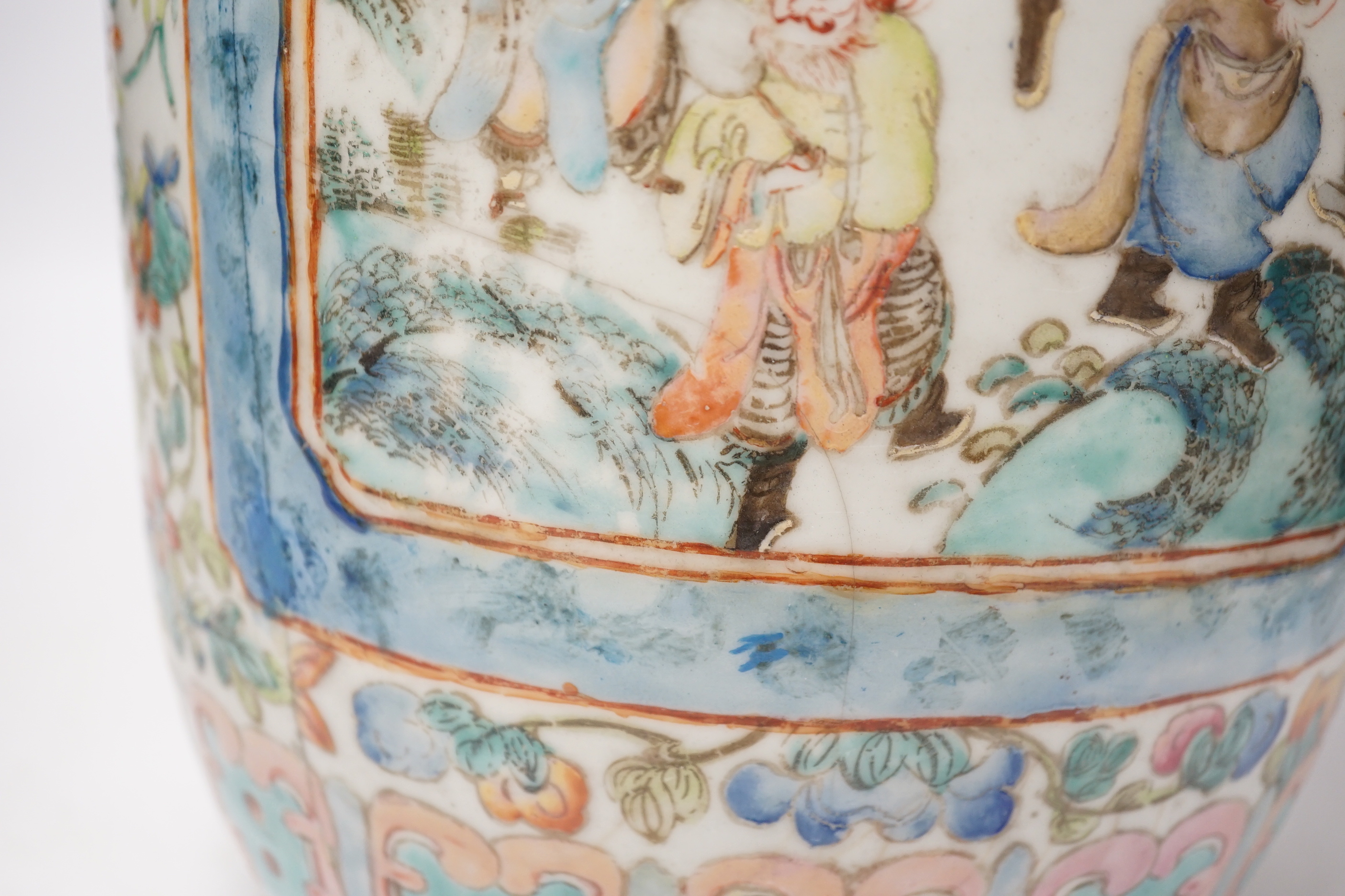 A large 19th century Chinese enamelled porcelain vase, 62cm (a.f)